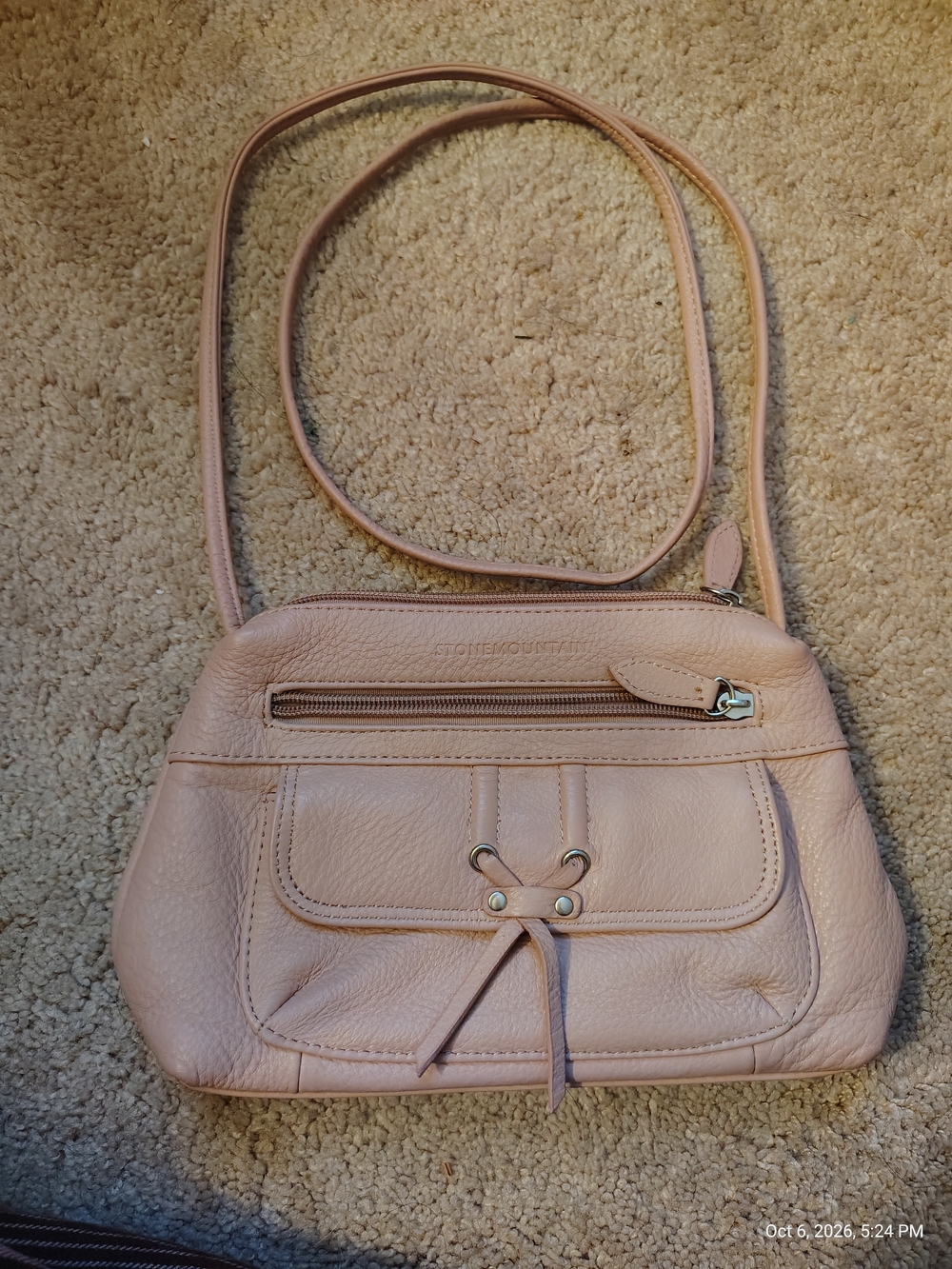 Vintage Stone Mountain Blush Pink Leather Crossbody Organizer Bag